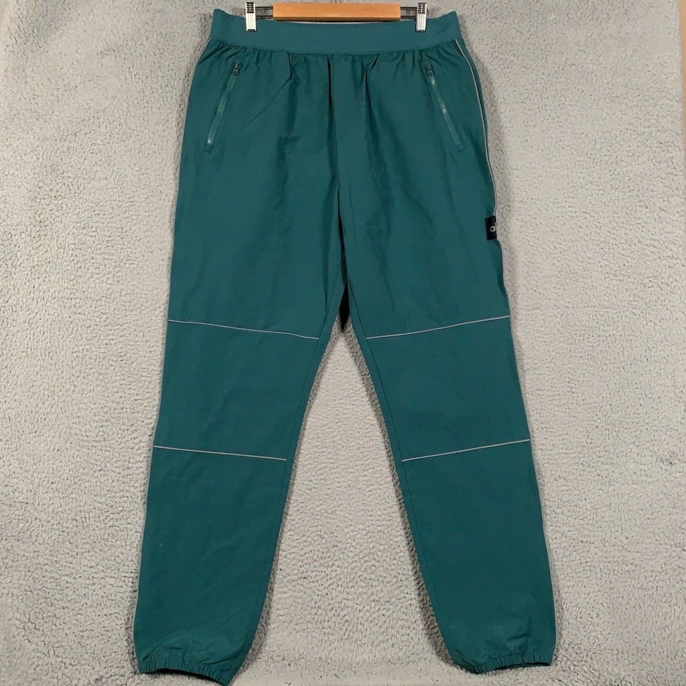 Alo Yoga High-Performance Track Pants Men XL Teal Green Reflective Jogger Active